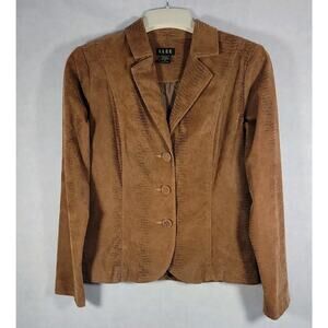 Vtg Y2K ELCC Brown Snakeskin Print Faux Suede Button Up Blazer Jacket Sz S